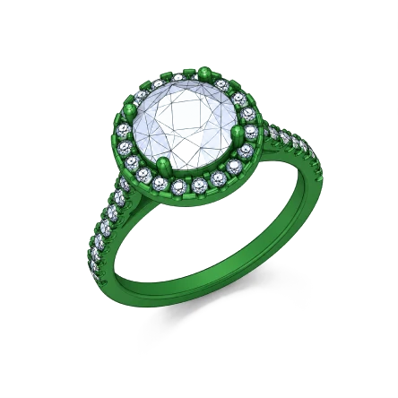 Emerald green halo diamond ring