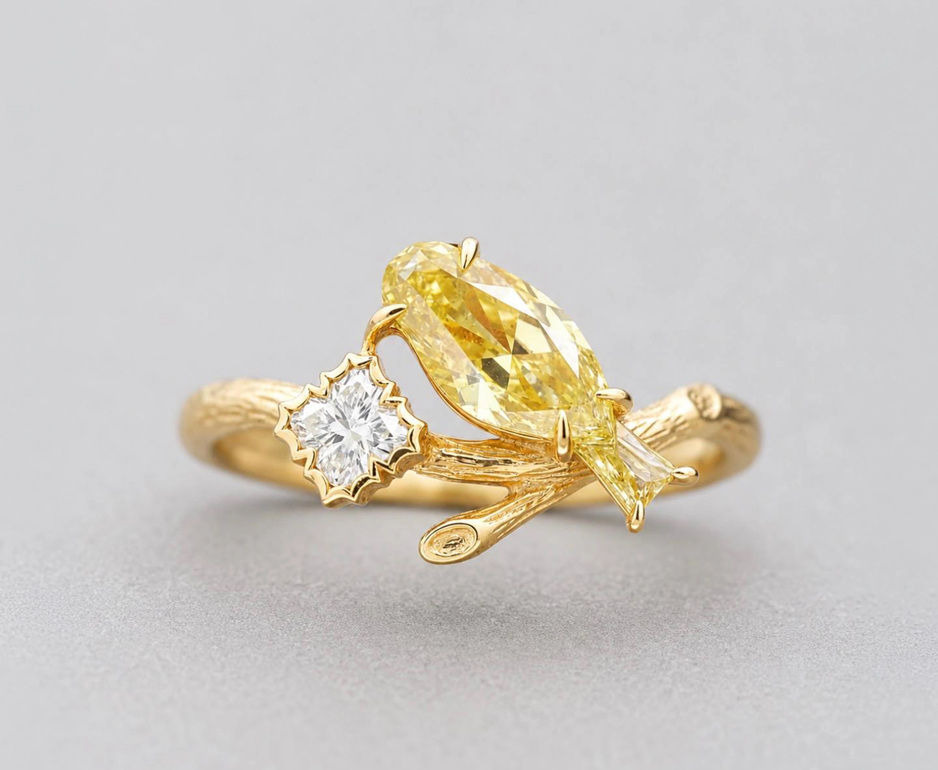 Open gold ring set with star diamonds