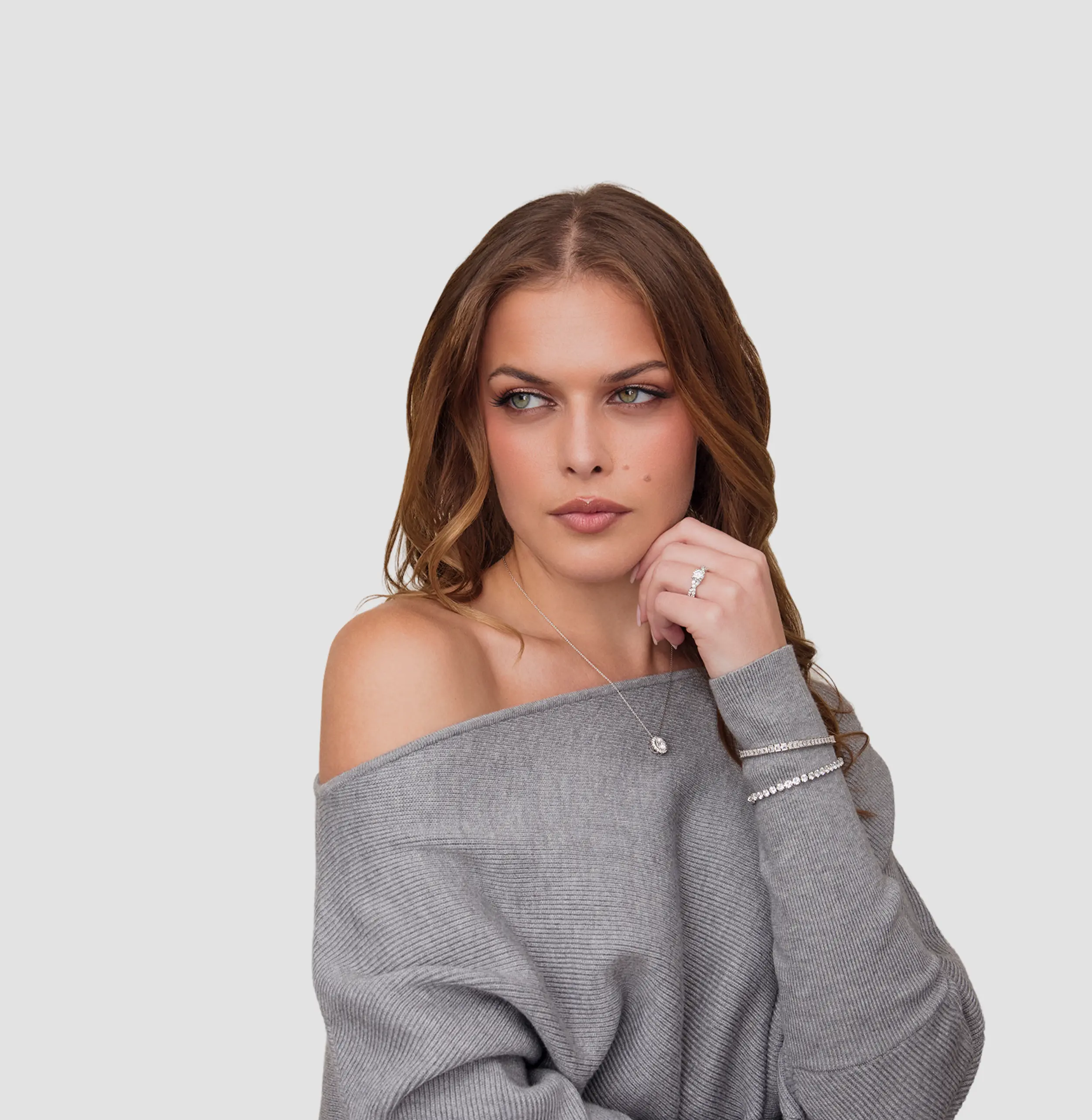 Newsletter model wearing jewelry