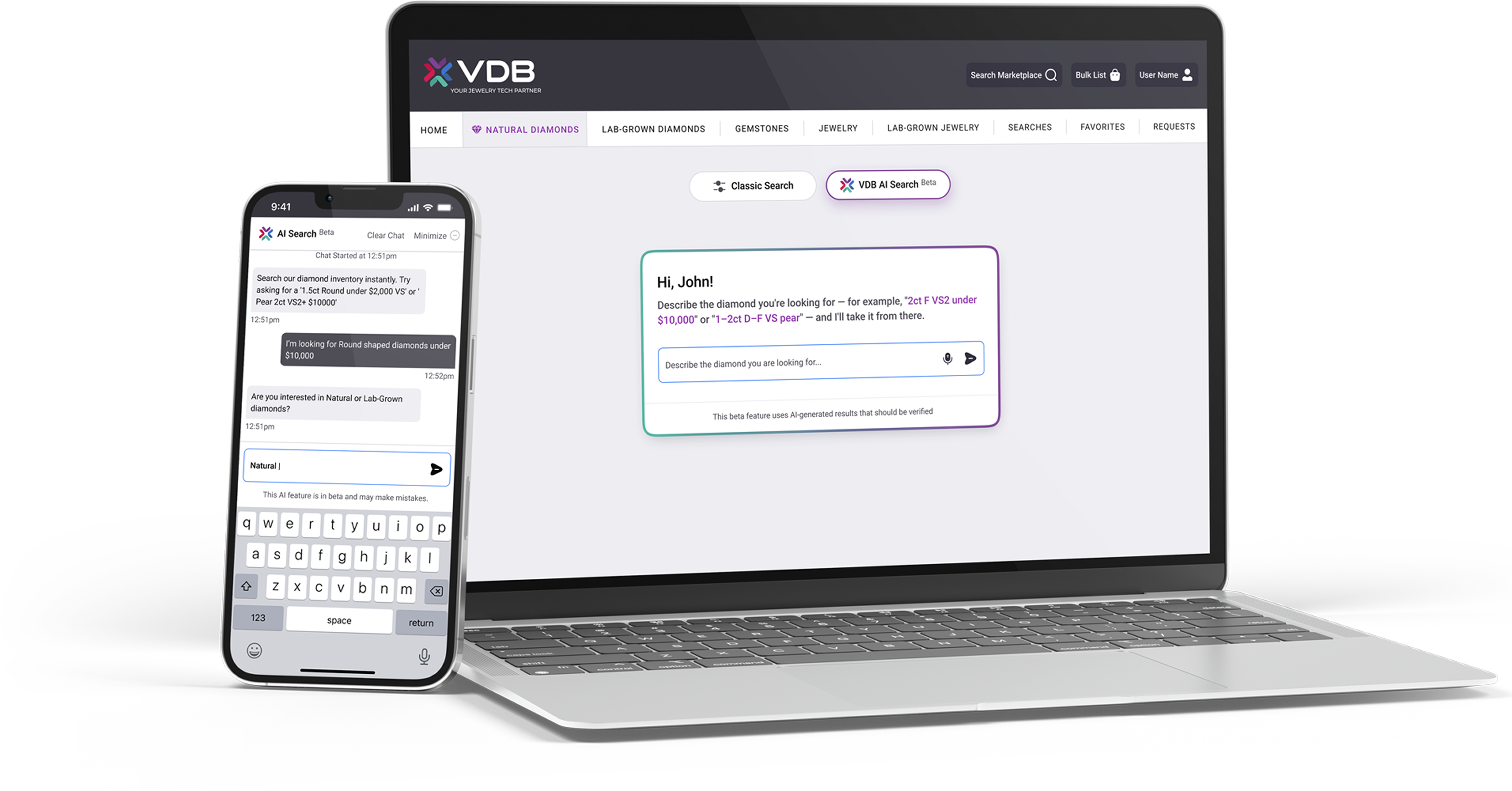 VDB AI tools shown on laptop and mobile screens