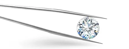 Round diamond held by tweezers