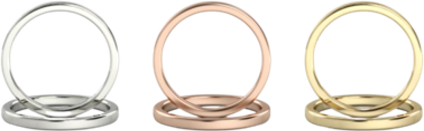 Rings in silver, rose gold, and yellow gold